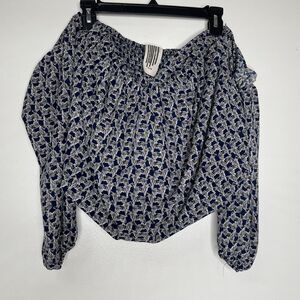 Free People Zebras Puffer Cropped Off The Shoulder Top Women's Size Medium